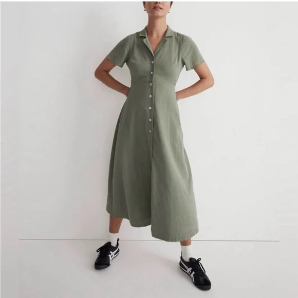 Madewell | Dresses | Madewell Sage Green Midi Dress With Buttons | Poshmark